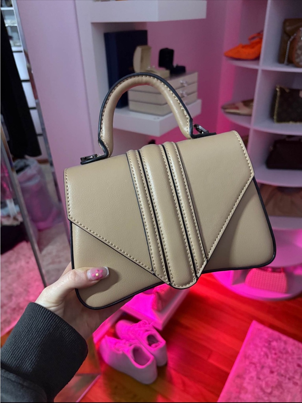 BCBGeneration Taupe Mini Top-Handle Bag